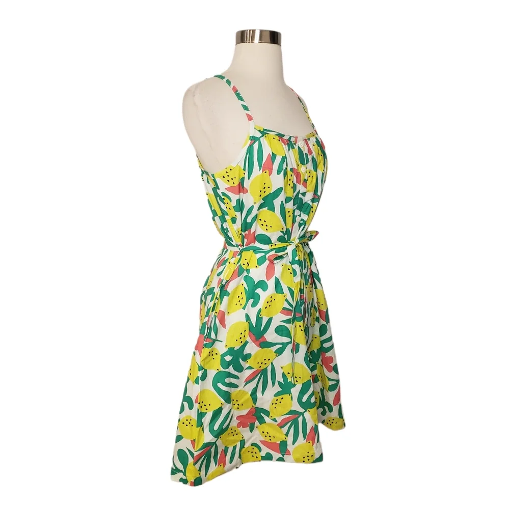 Hanna Andersson Women's Small Lemon Print Button Down Cotton Dress